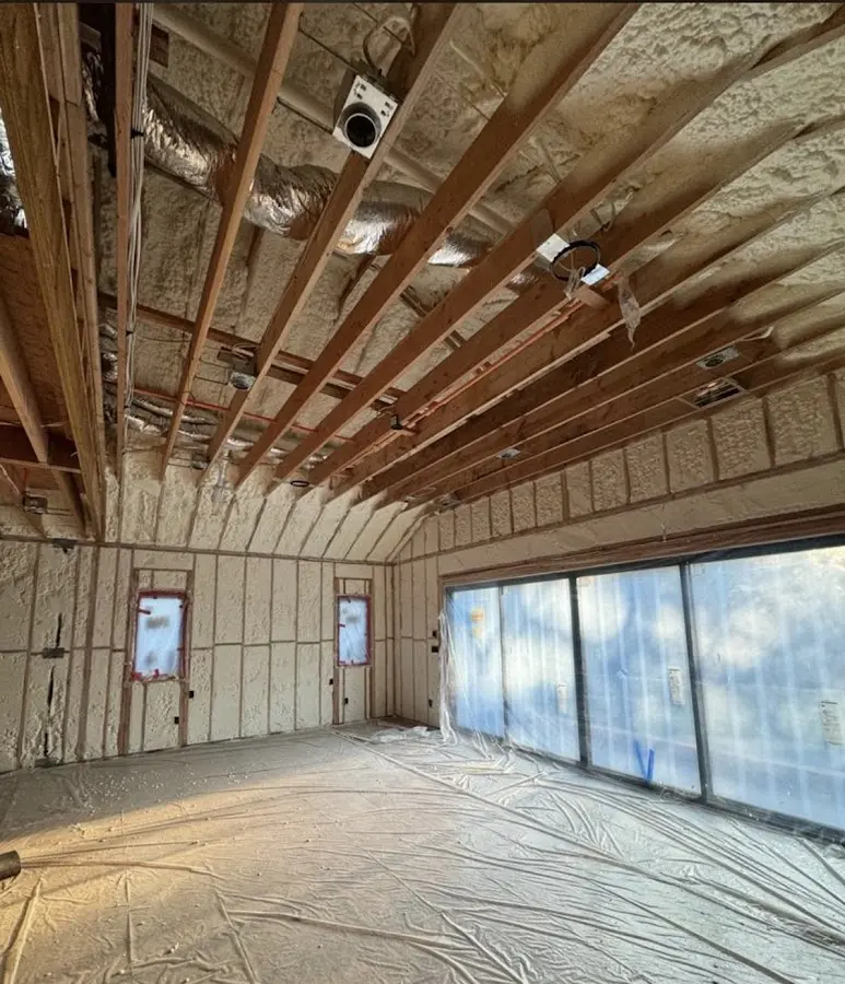 Interior walls and ceiling insulated with spray foam during new construction in Laughlin